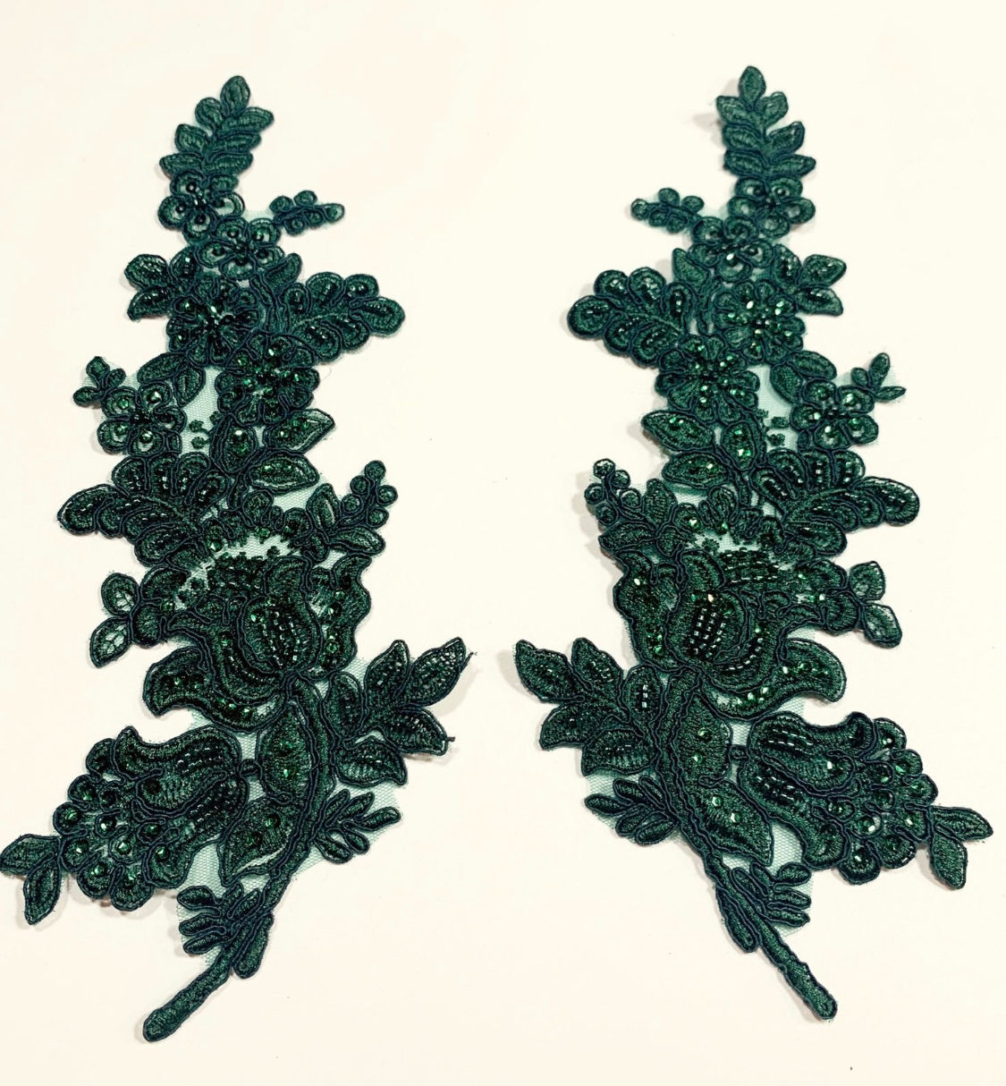 Hunter Green/Dark Green Beaded Applique-Pair