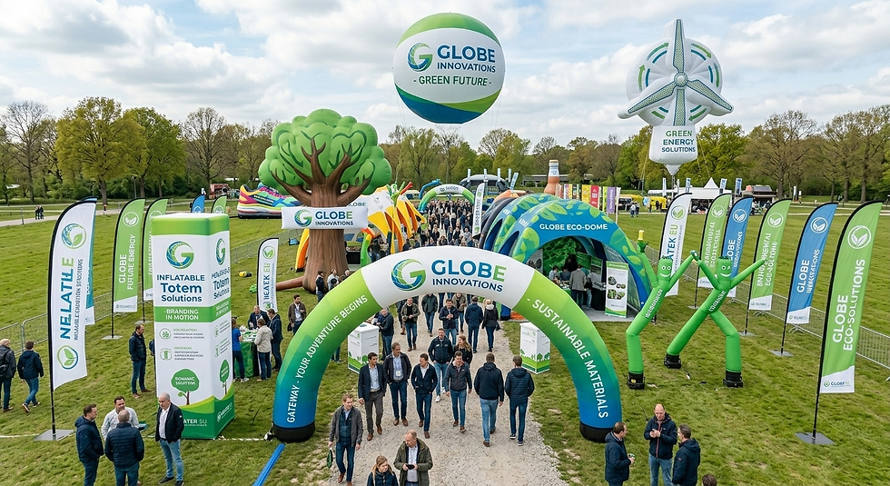 Airdancers, XXL balloons, totems, gateways at outdoor exhibition