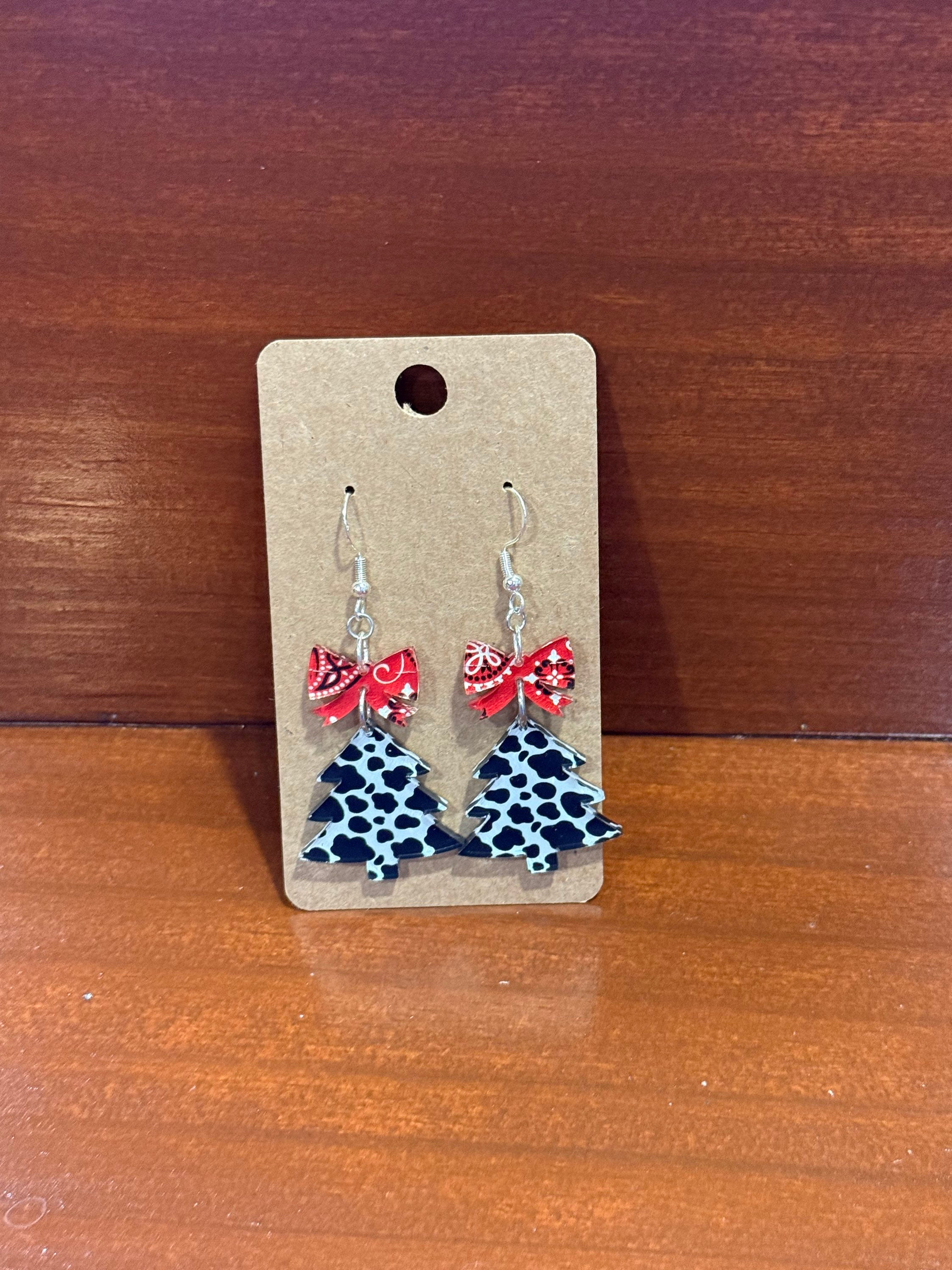 Cow Print Tree Earrings