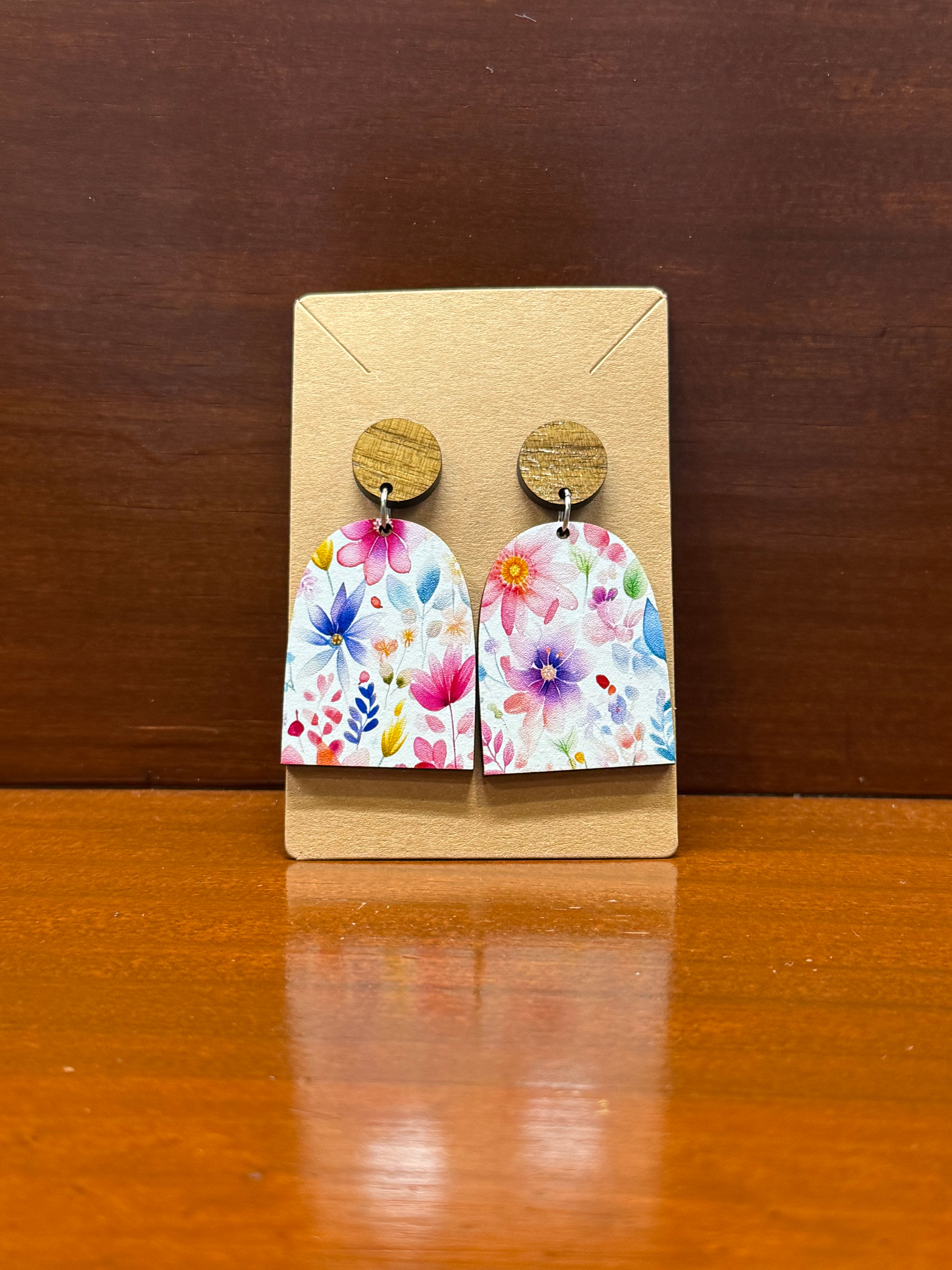Vibrant Floral Wood Earrings