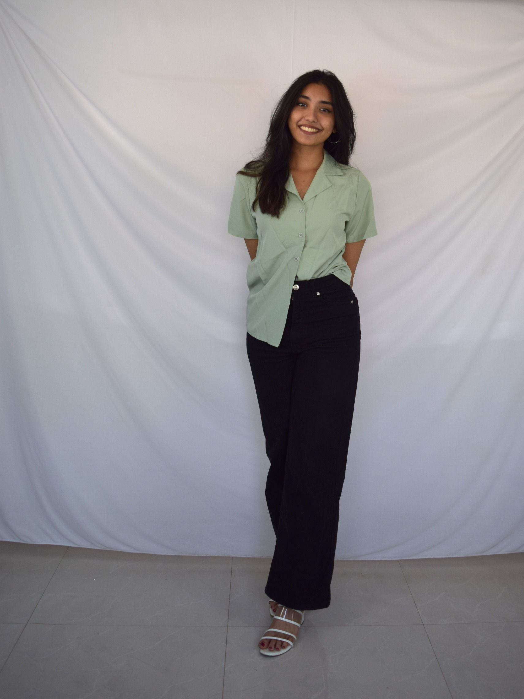 Button Up Cuban Collar Top - Green