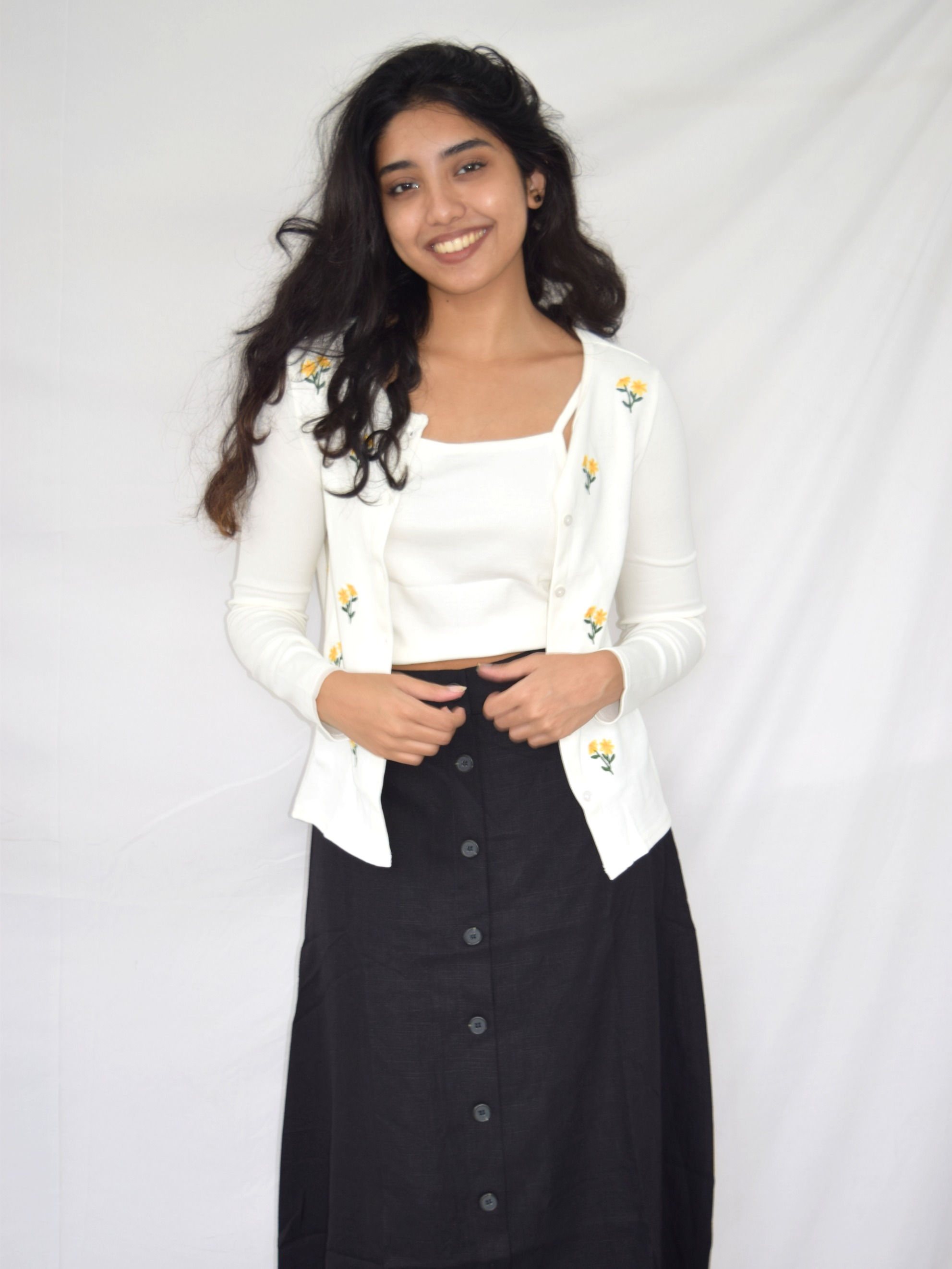 White Floral Embroidered Cardigan & Top