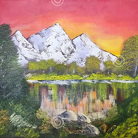 -art-painting-acrylics-canvas-oils-landscape-mountains-reflection-snow