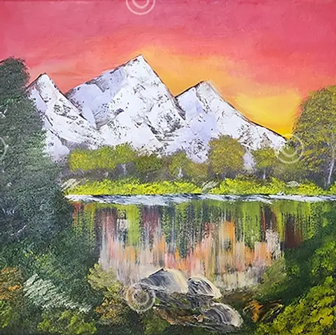 -art-painting-acrylics-canvas-oils-landscape-mountains-reflection-snow