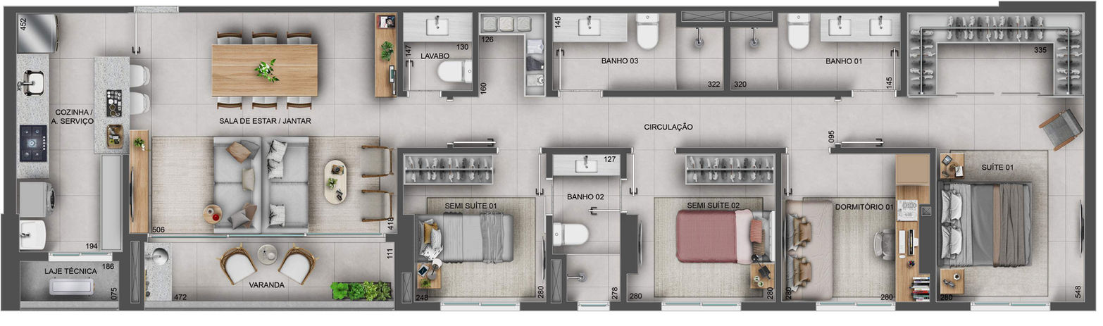 apartamento de 3 e 4 quartos em águas claras com varanda e lavabo