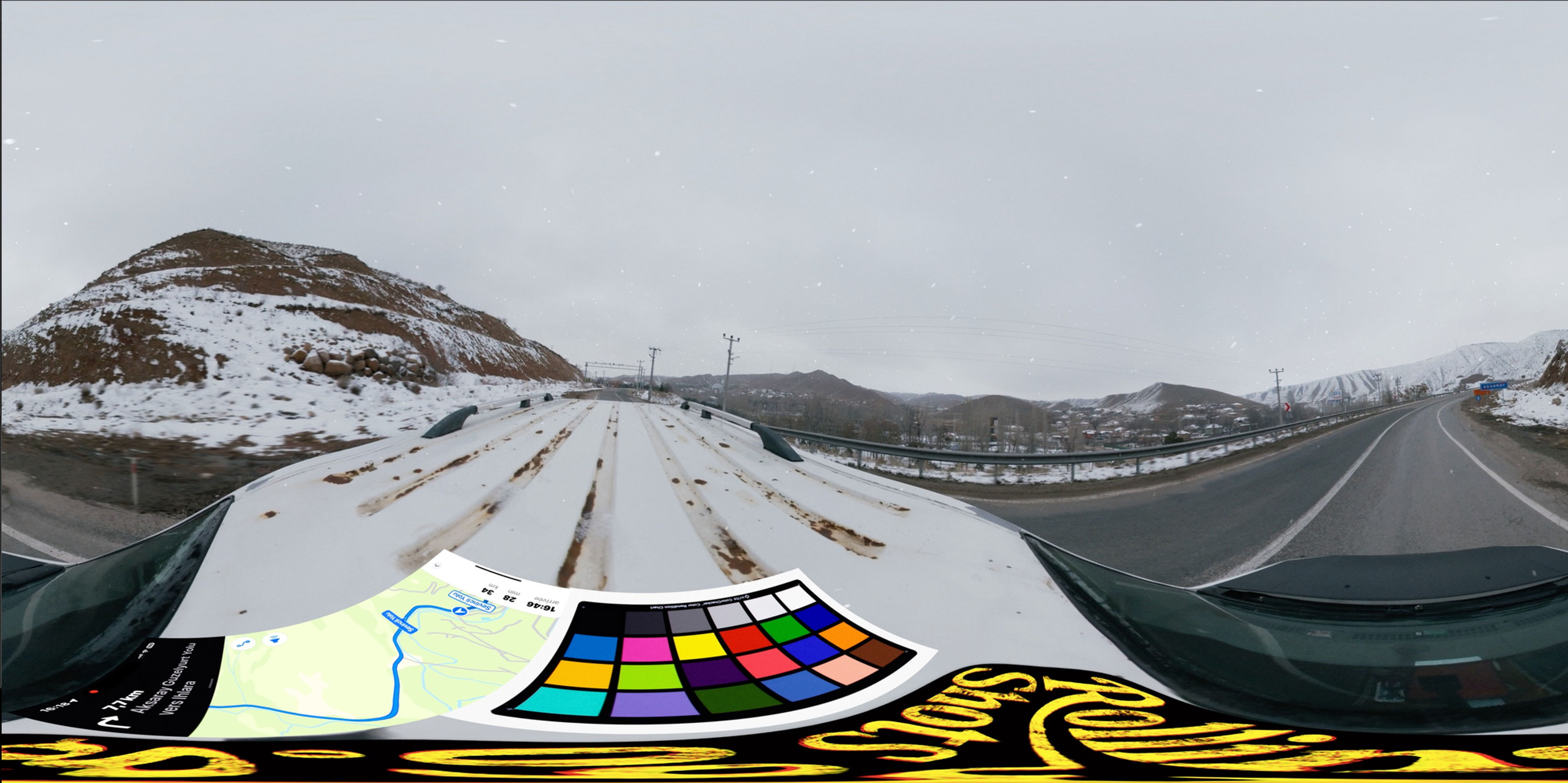 VR360 Türkiye Aksaray Guzelyurt yolu to lhalara falling little snow