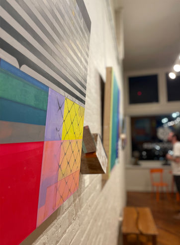 Install photos of the Tom Owen: Juxtaposing Dimensions show