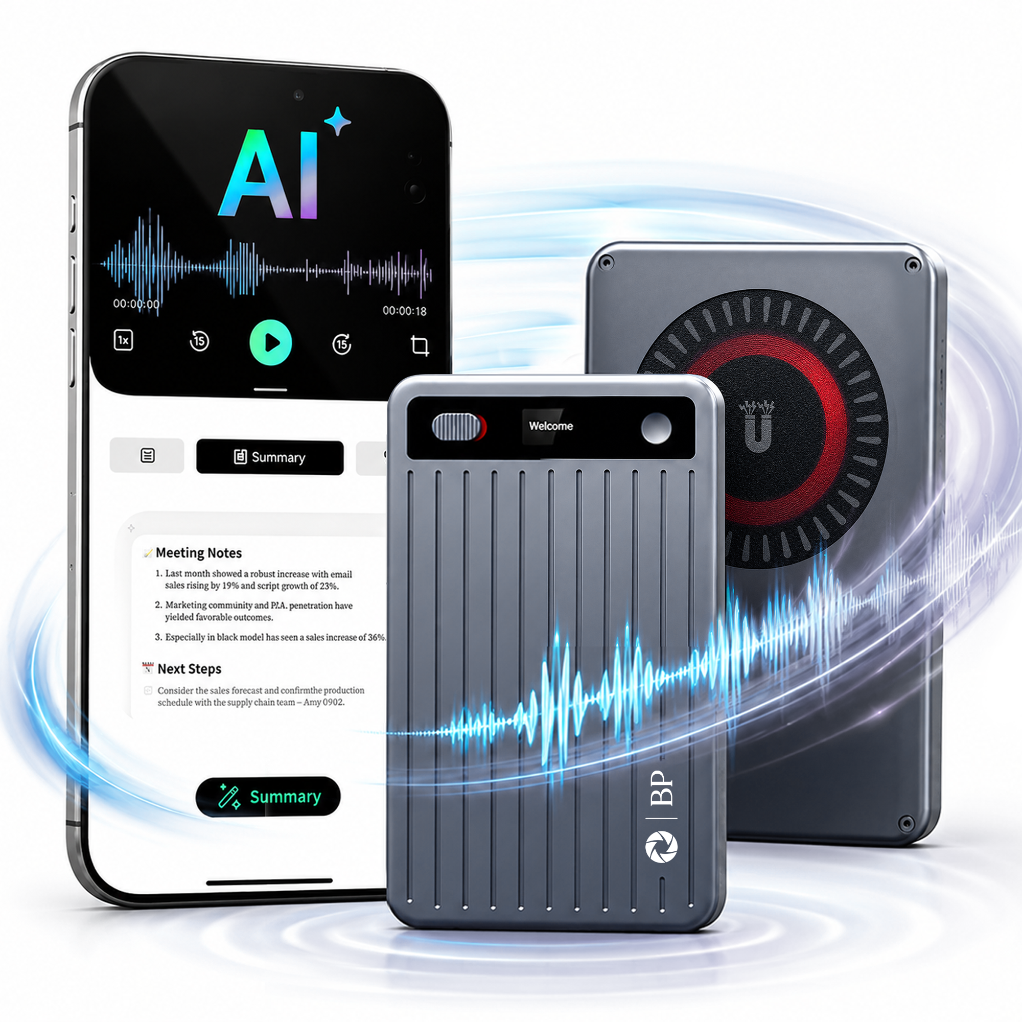 BP® AI Voice Recorder - Afluisterapparatuur - 64GB - AI Transcriptie