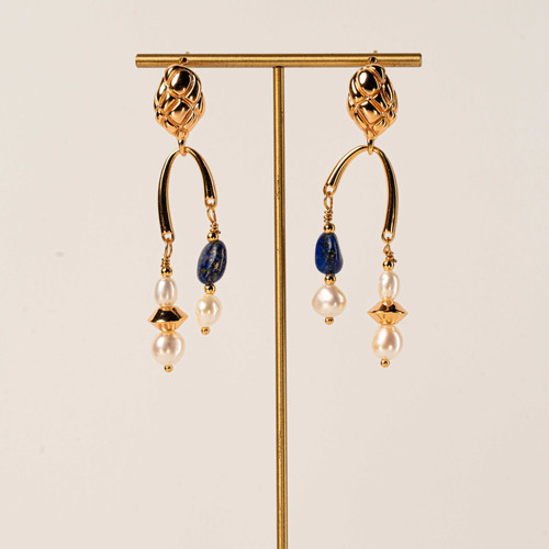 HA119 Blue Pearl Woven Elegance Earrings | Hanaru