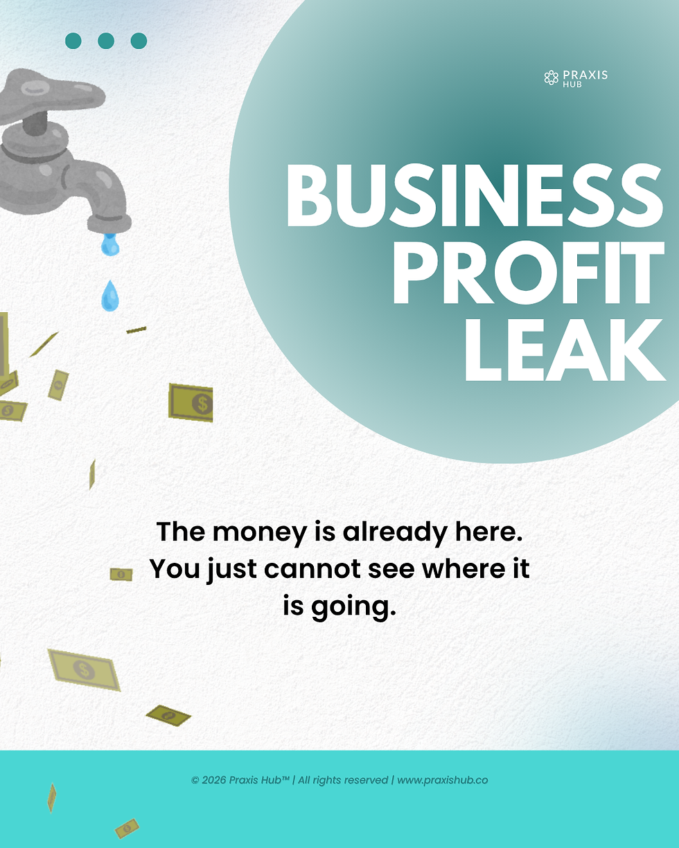 Business profit leak showing gap between revenue and profit from back office inefficiency Praxis Hub