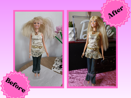 A before and after Disney Hannah Montana singing doll toy restoration