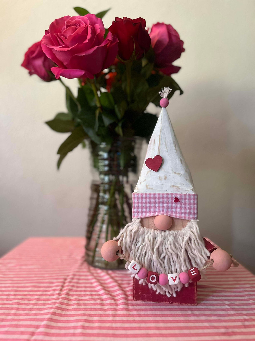 Thumbnail: Valentines Day gnome decor farmhouse style wooden gnome with heart banner rustic shelf decor