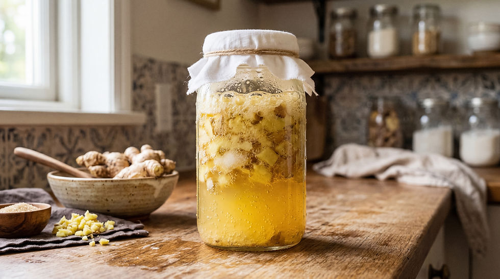 fermenting ginger in a glass jar