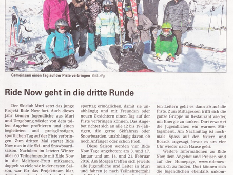 ZEITUNGSARTIKEL „RIDE NOW GEHT IN DIE DRITTE RUNDE“