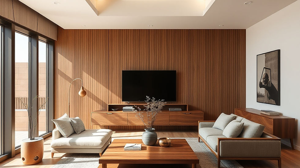 Eye-level view of a contemporary living room showcasing minimalist decor and smart home technology