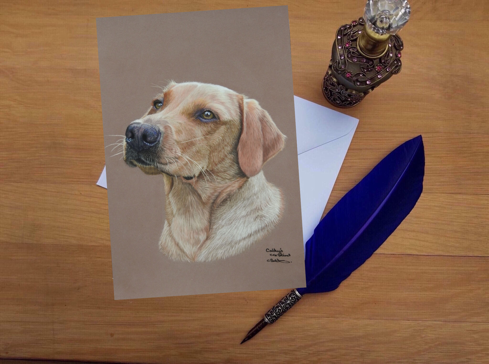 Willow the Fox Red Labrador greetings card.