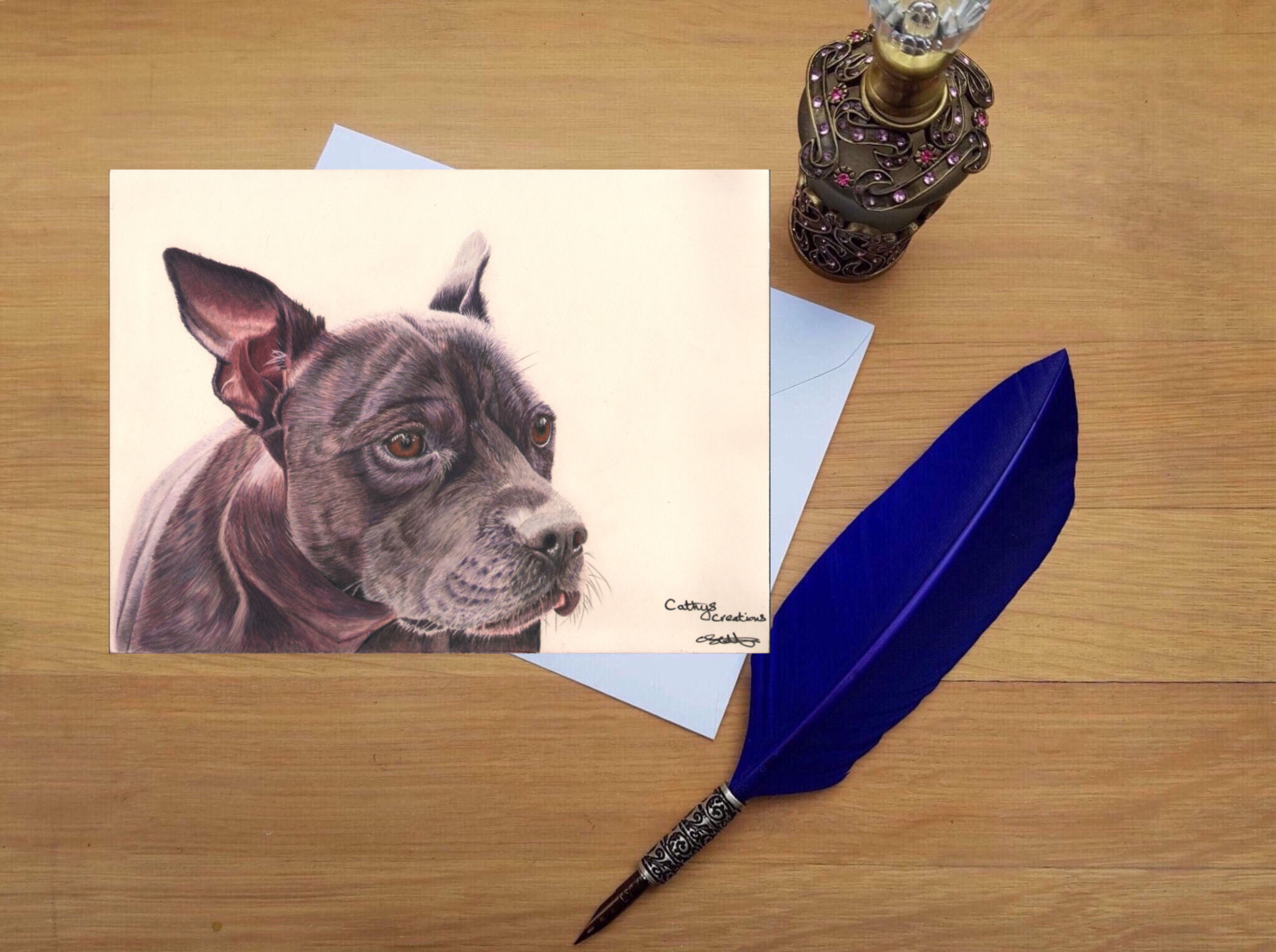 Dexter the Staffordshire Terrier greetings card.