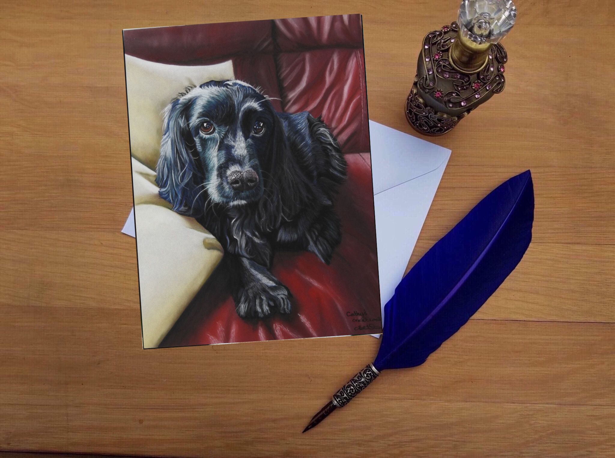 Gypsey the Black Cocker Spaniel greetings card.