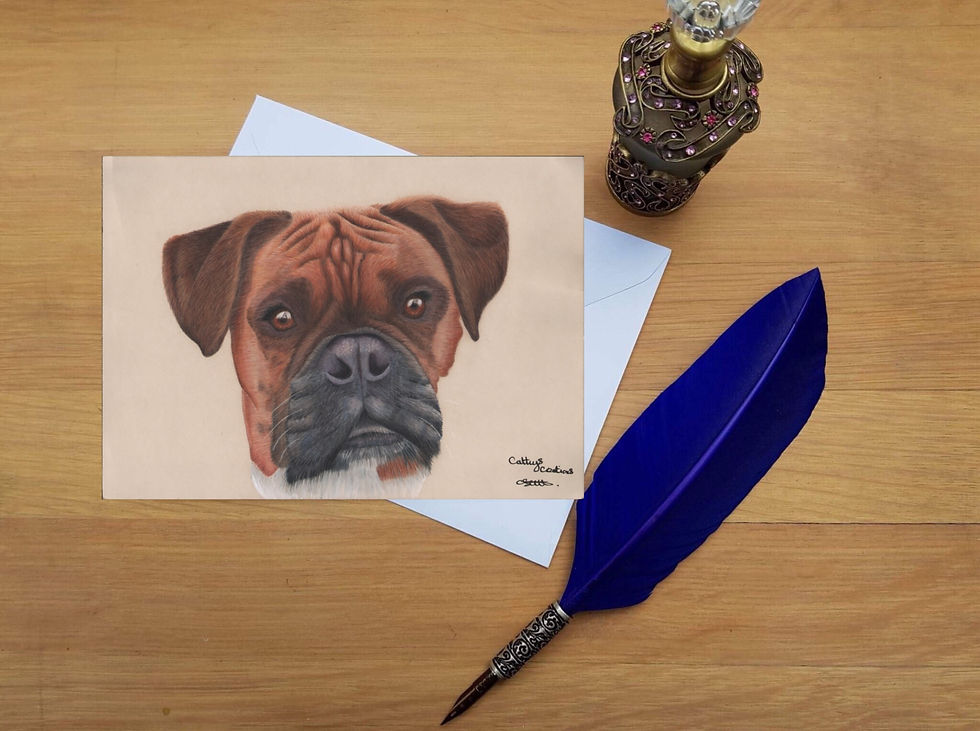 Poppy the Boxer dog greetings card.