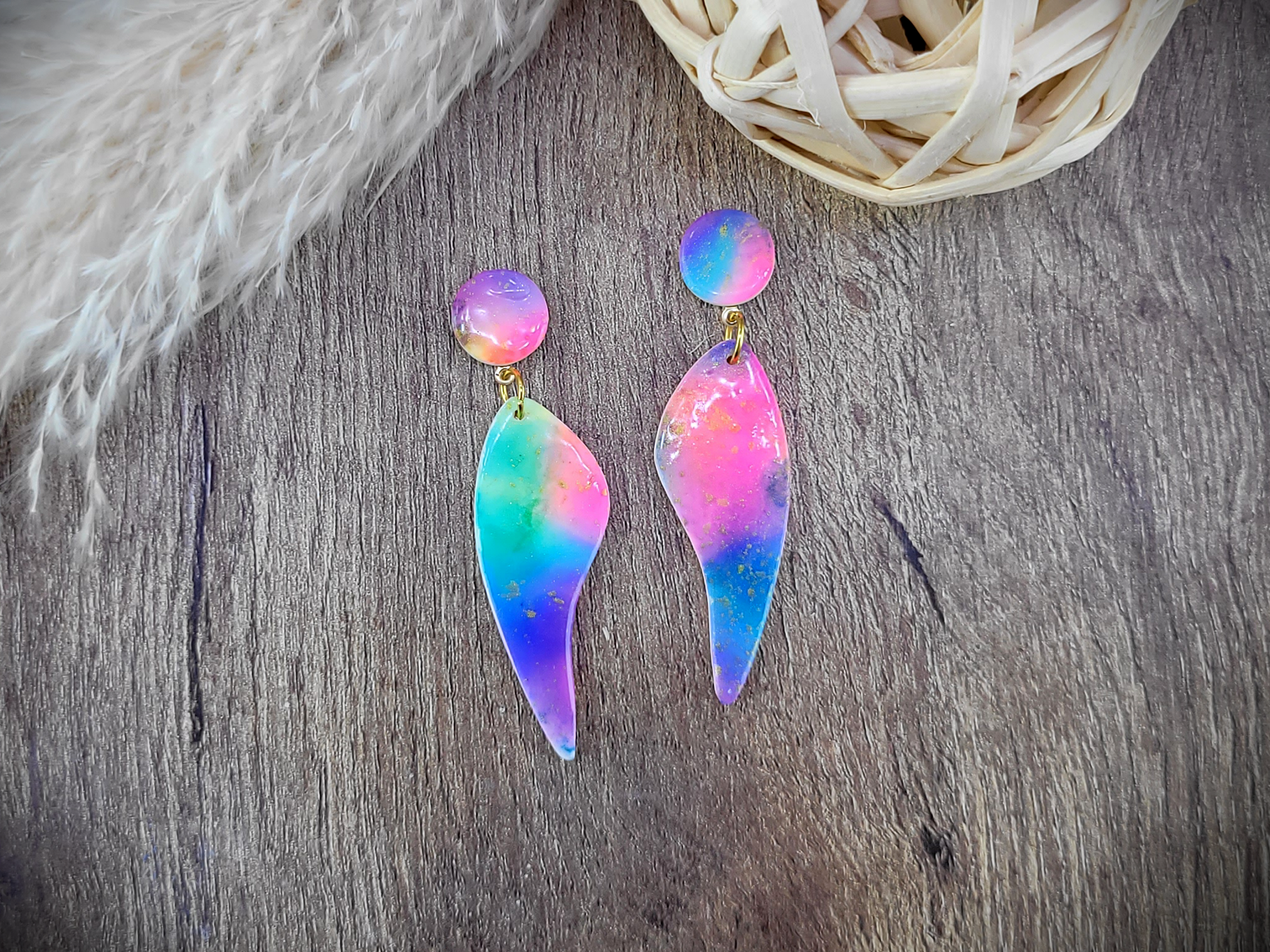 Tie Dye Polymer Clay Angel Wing Earrings