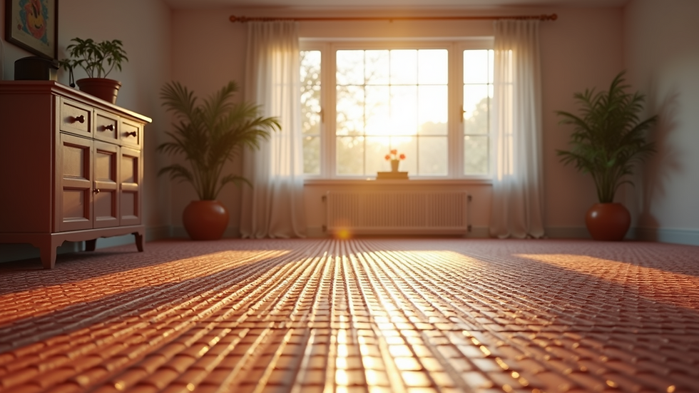 Wide angle view of a home with underfloor hydronic heating