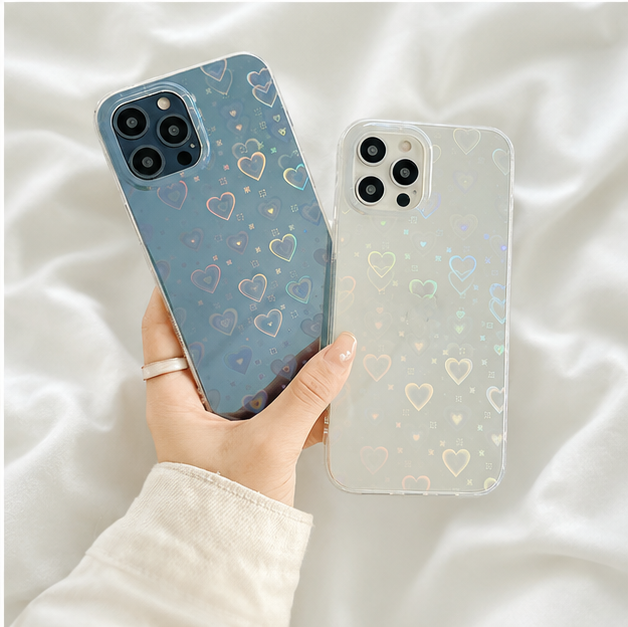 Holographic Silicone Phone Case for iPhone "Laser Love" – Double Layer Prote