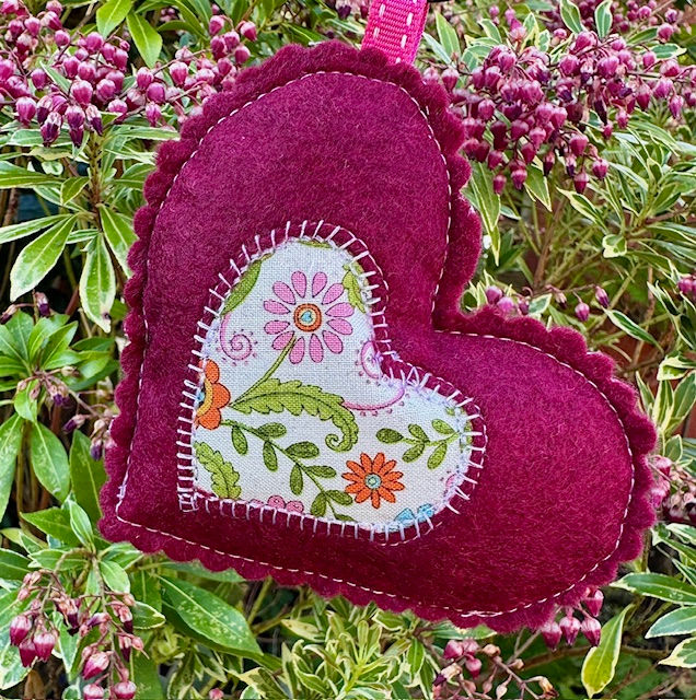 Folklore Felt Heart Pendant - Burgundy 2