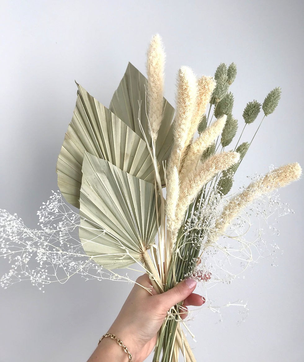 Thumbnail: Small dried and preserved floral bouquet - Natural / Light Pink / Sage Green