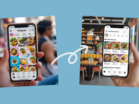 an image of instagram and google search results on smartphones