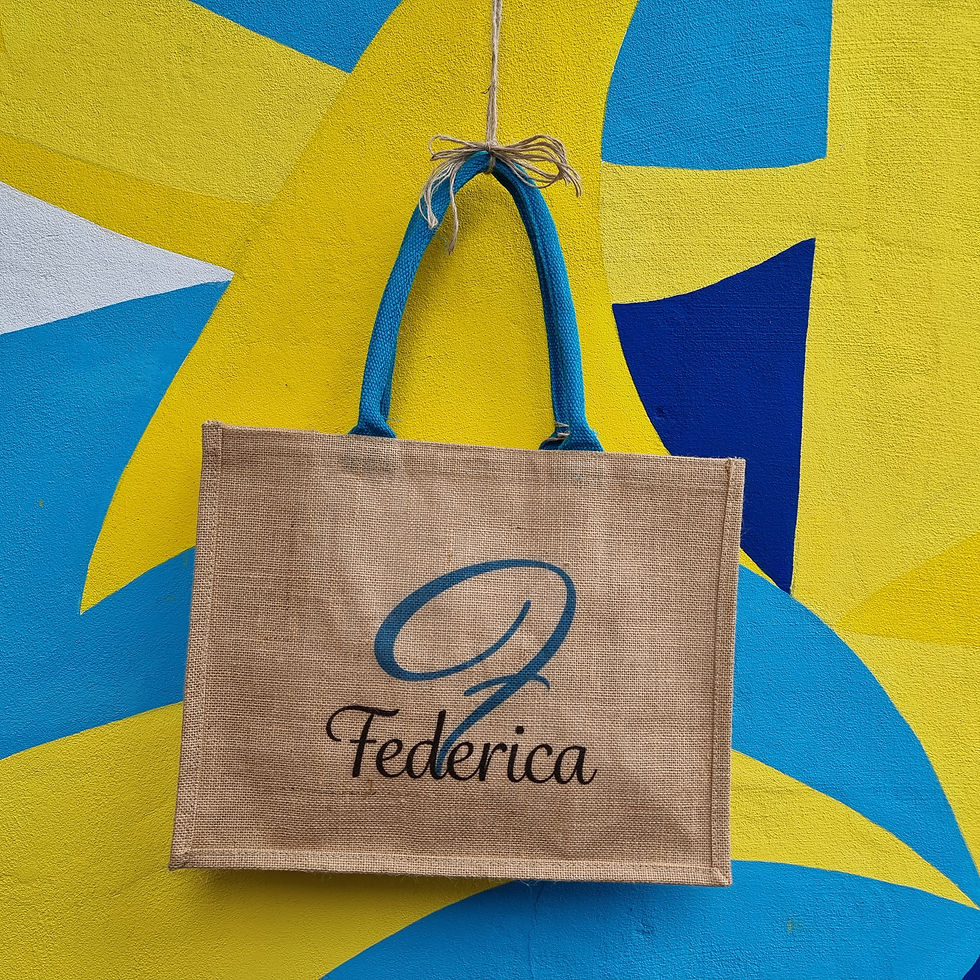 Miniatura: borsa juta con manici e grafica personalizzata con nome, iniziali