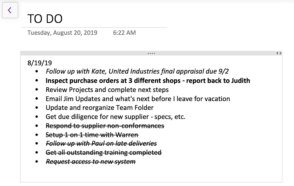 To Do List in OneNote