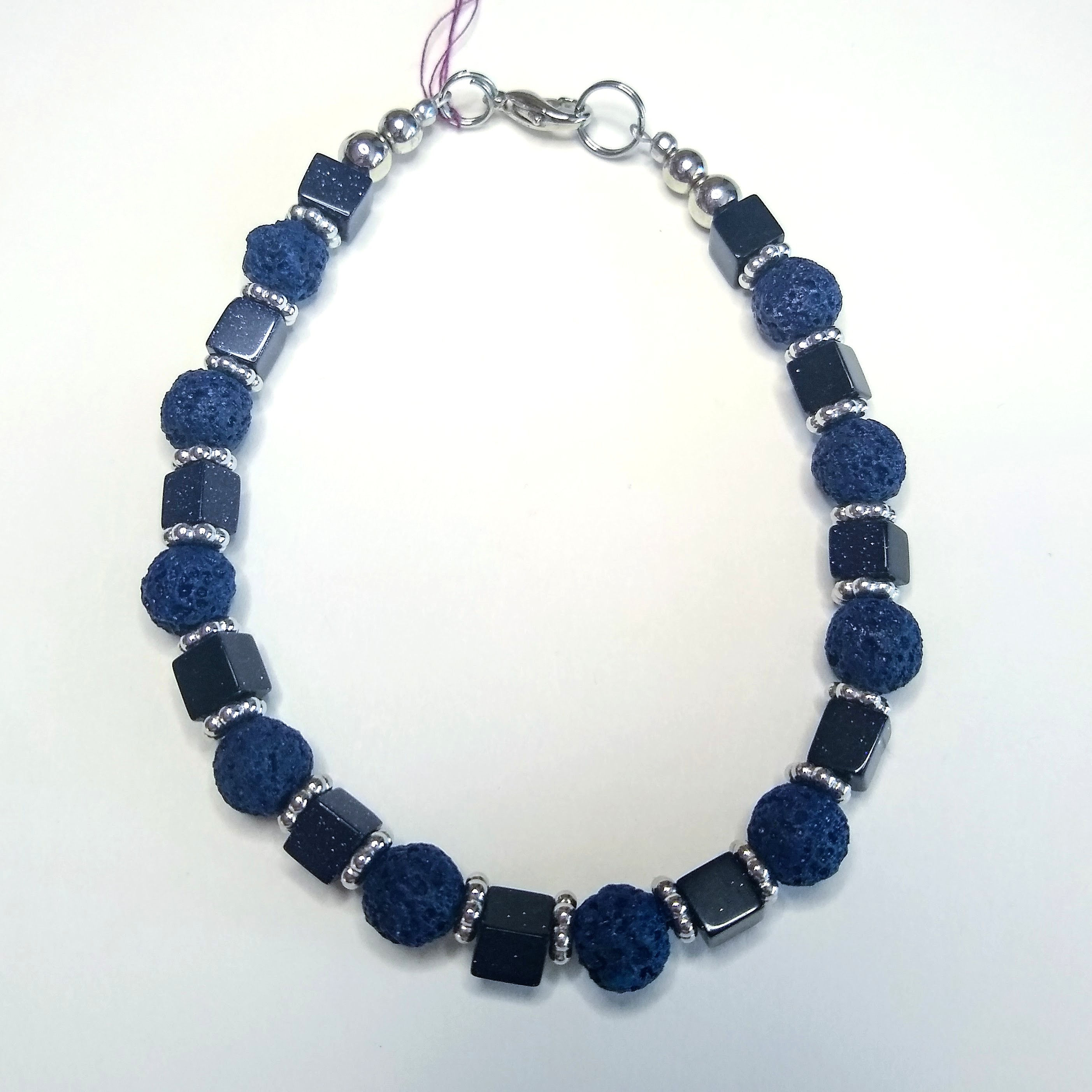 Navy Lavastone + Blue Goldstone + Silver Beaded Bracelet