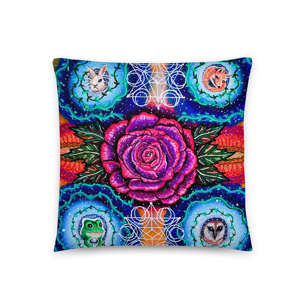 Thumbnail: rose design has the cosmos at it's center, sprays of starlight, and blue portals