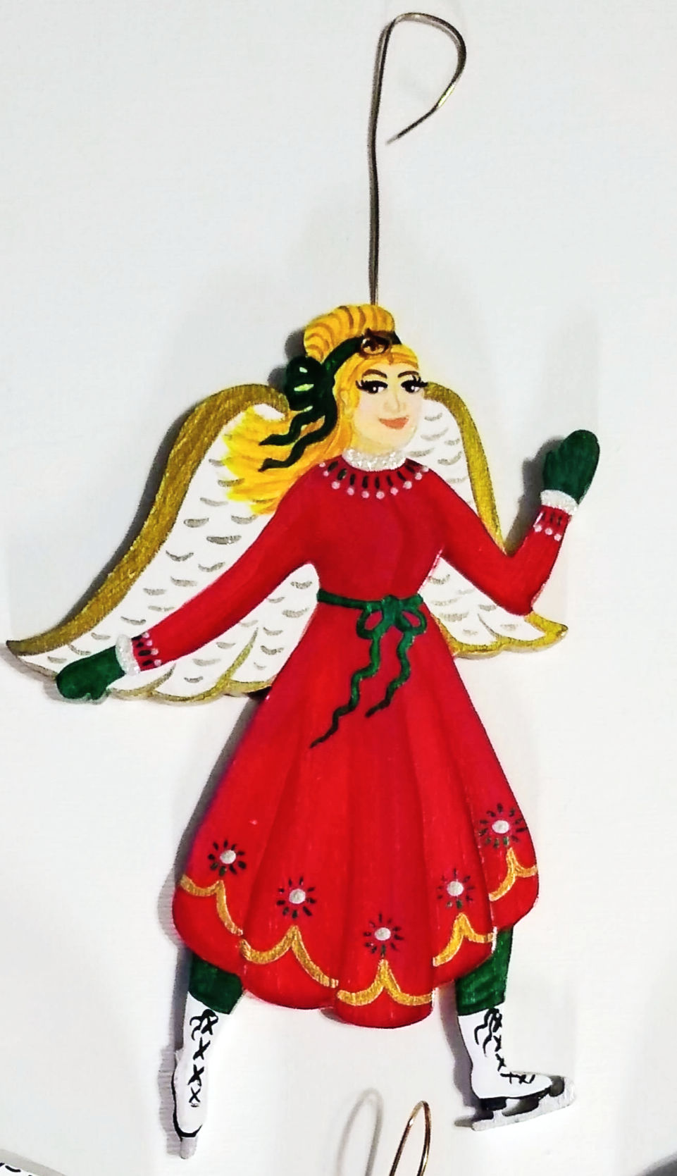 Skating Angel Holiday Ornament Hand Painted Wood