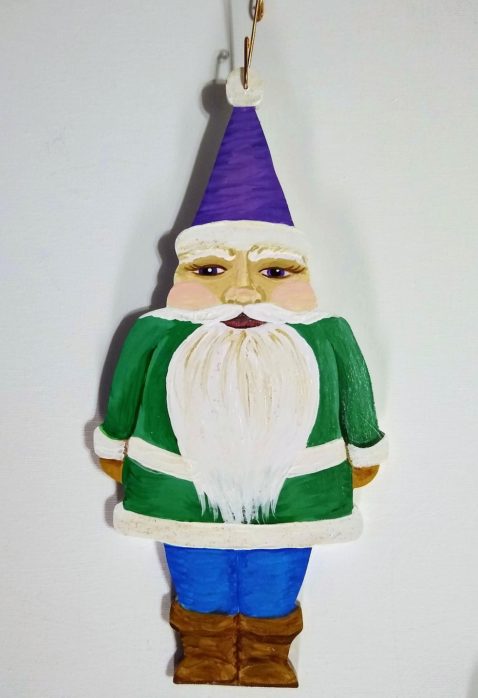 Thumbnail: Jolly Folk Art Santa Claus Ornament Hand Painted Wood