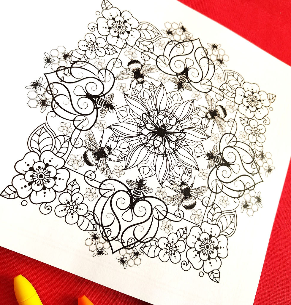Thumbnail: coloring page, nature, bee themed mandala design