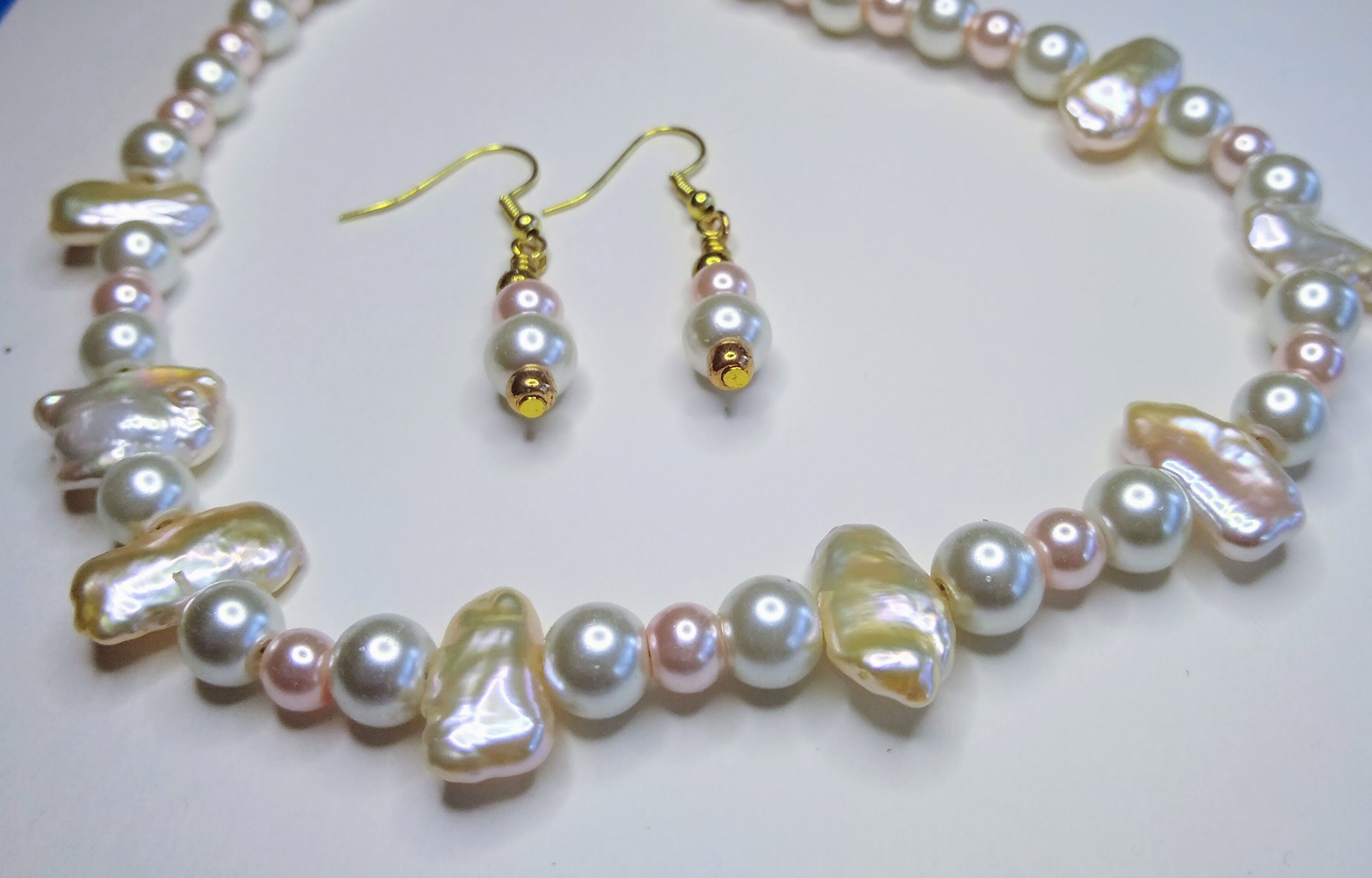 Freshwater Pearl Handmade Necklace + Earrings Set