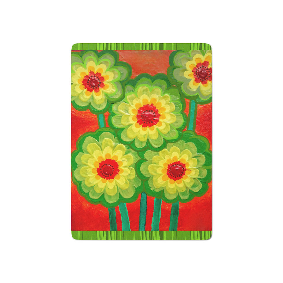 Thumbnail: Art playing cards deck, abstract lollipop mum flowers in red, yellow, green, and orange.