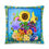 Thumbnail: 22 by 22 inch Sunflower Blooms Pillow Cover and Insert, blue background, leafy border, mixed colorful summer flower blooms