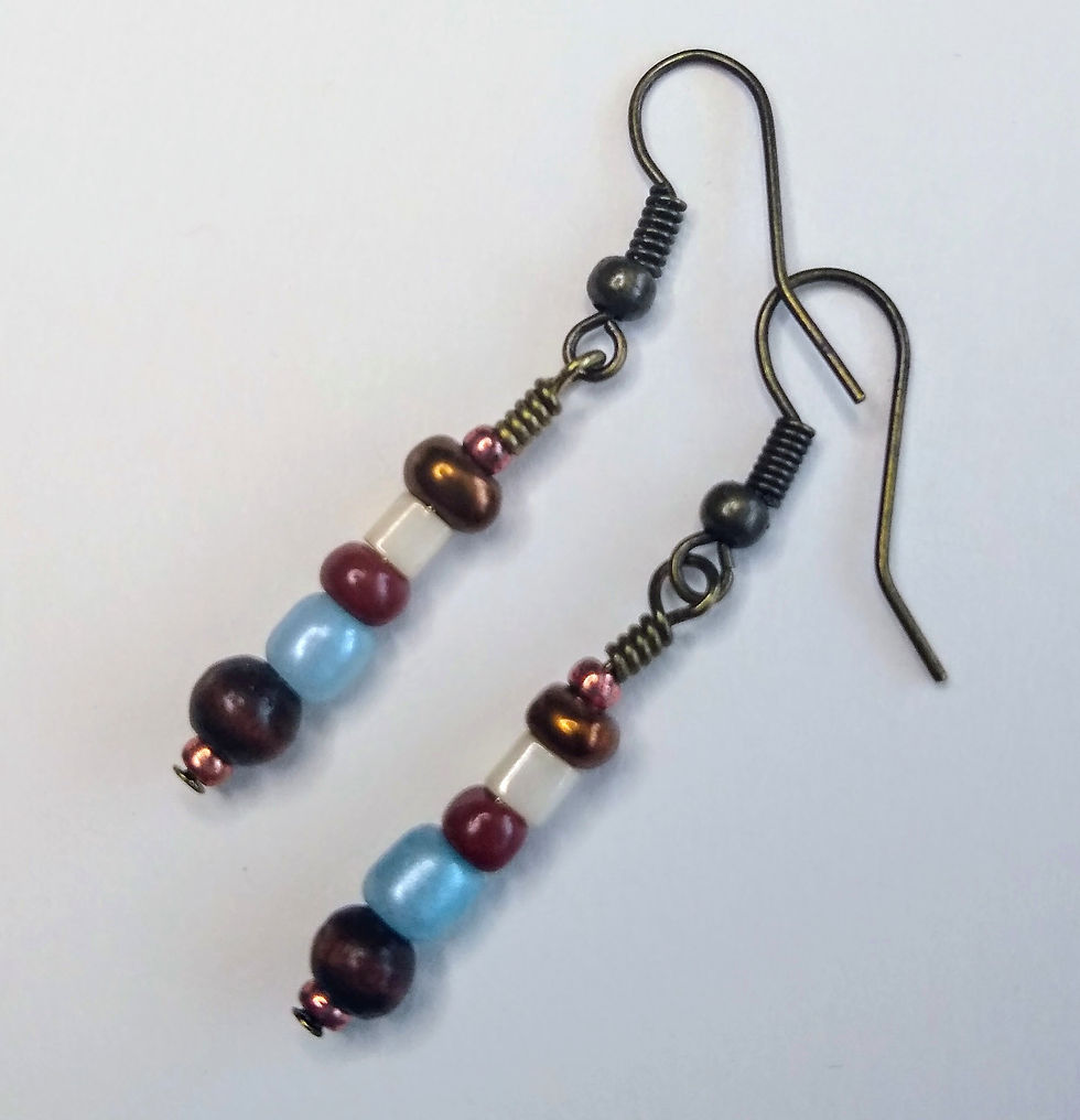 Thumbnail: Ivory Blue Brown Flowers Art Tile Pendant Beaded Necklace + Earrings Set