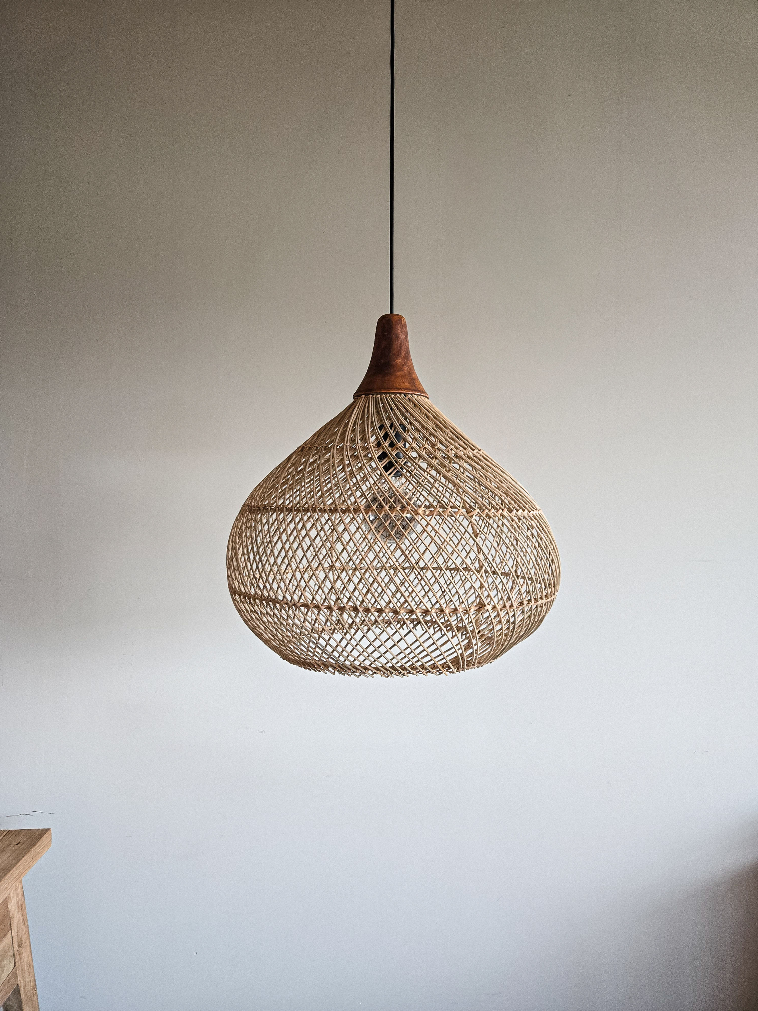 Four Banjo Rattan Lampshade Natural and Black with wooden top Rattan boho style natural lampshade 7th Element Ireland Dublin