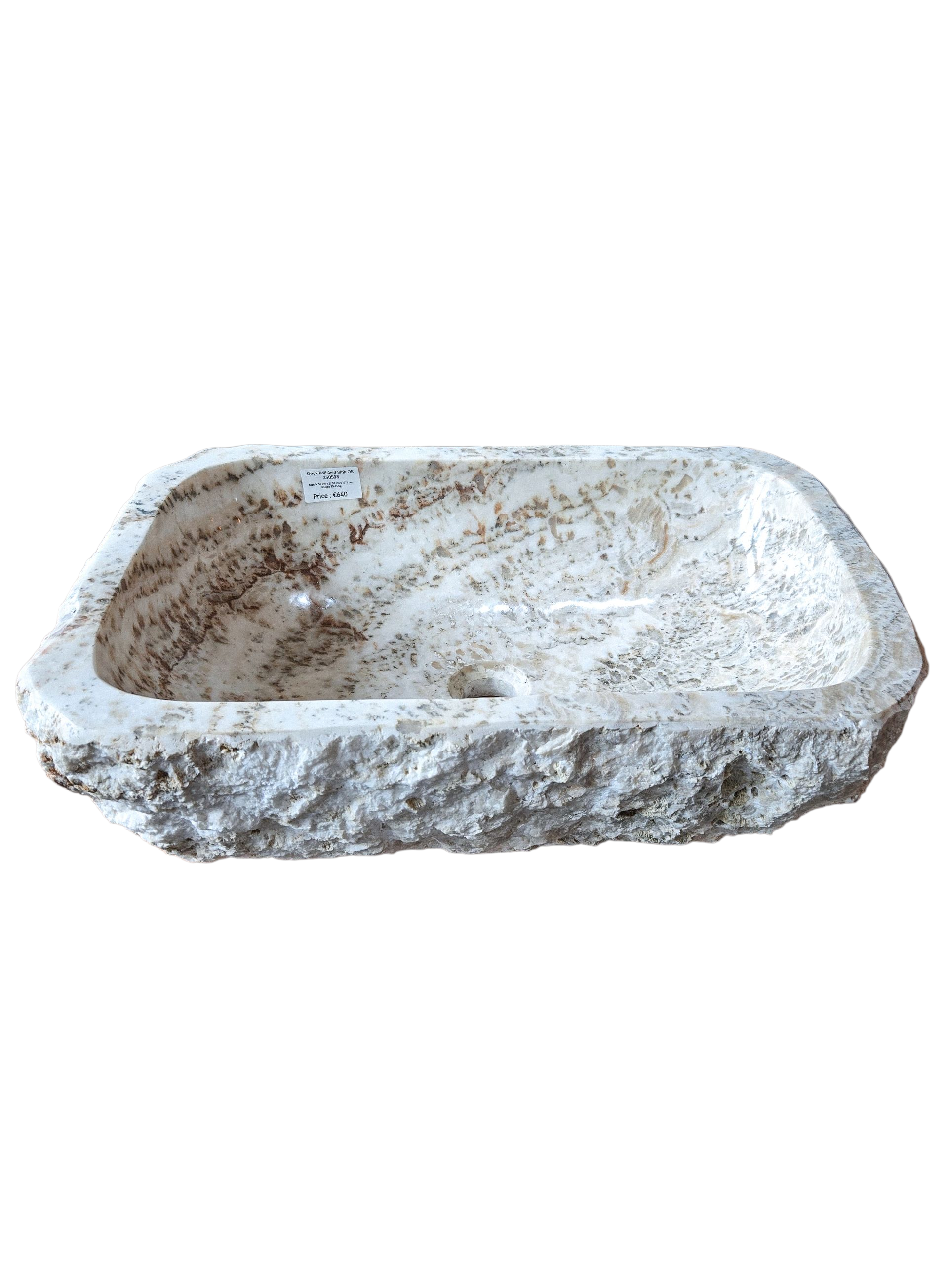 Rare White Onyx with brown streaks Square Sink  (OR250598)