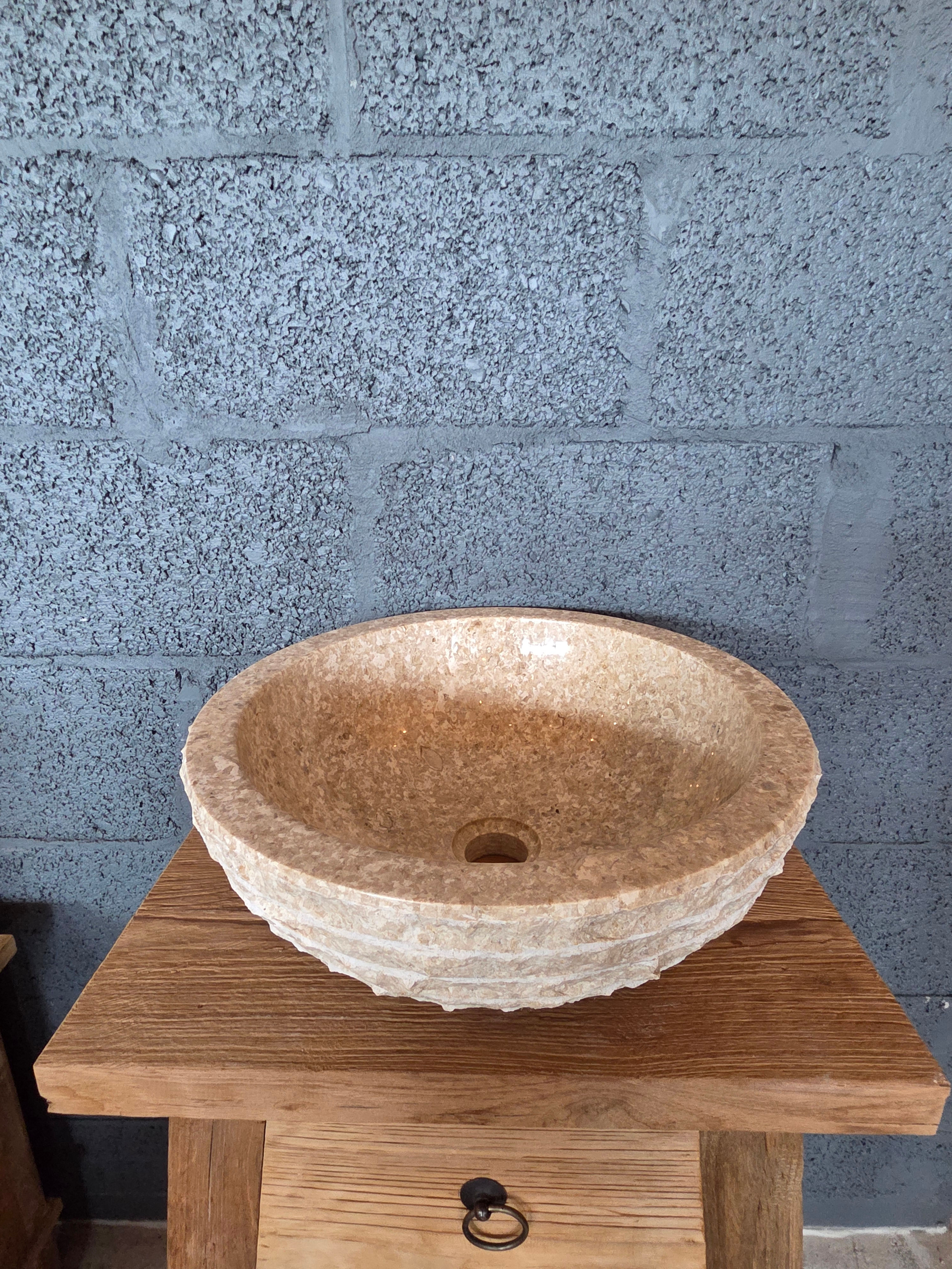 Santorini style marble stone vessel bathroom sink scandi style bathroom wabi sabi spa vibe 7th element Ireland