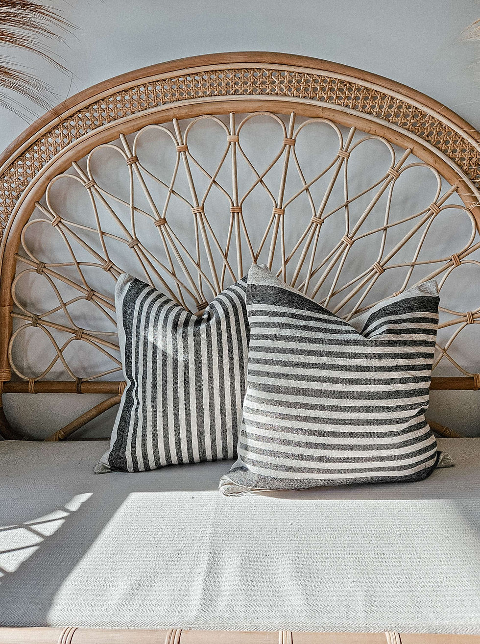 Thumbnail:  Black with Natural Linen stripe Décor Cushion