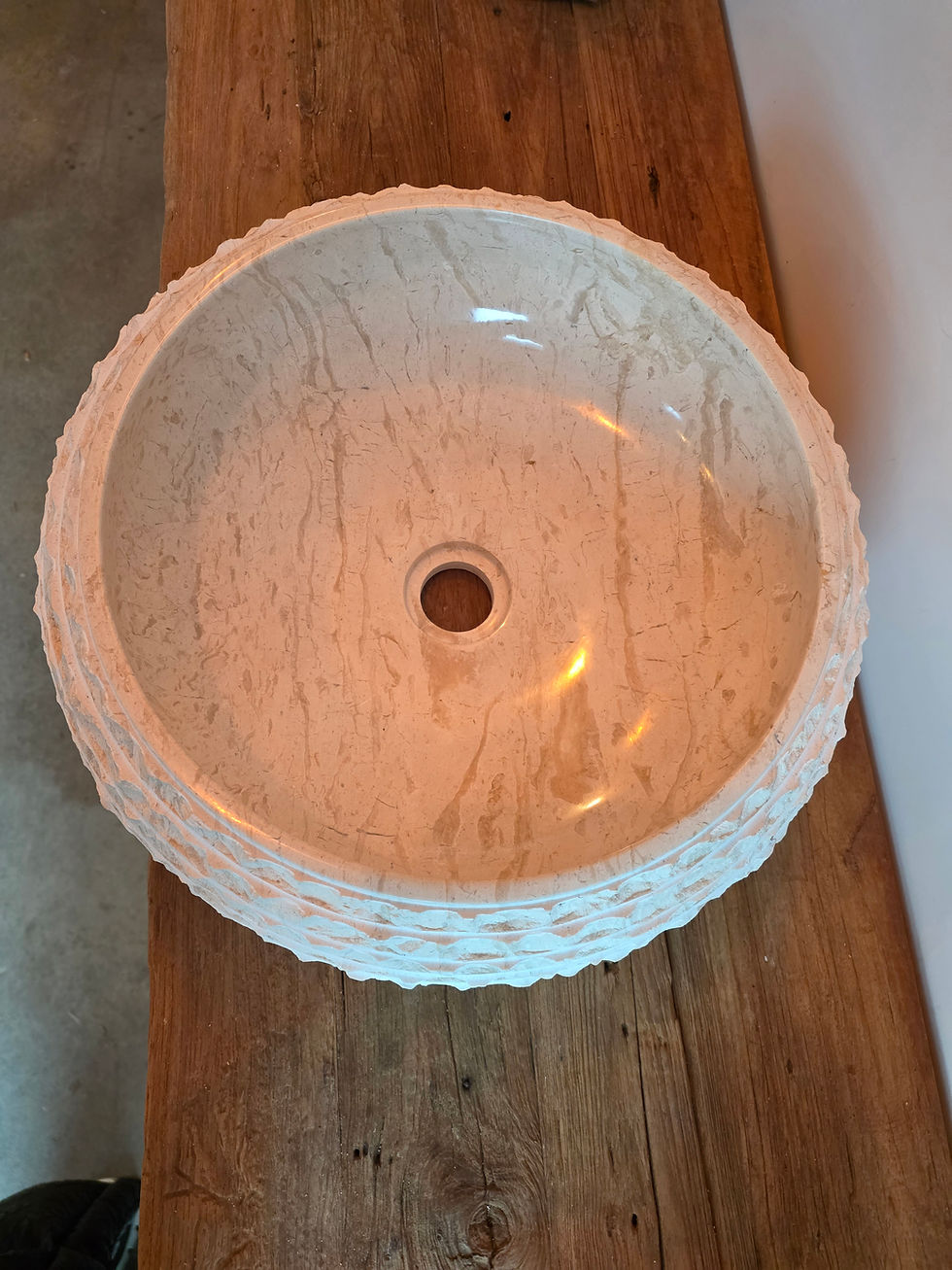 Thumbnail: Cream Marble stone sink in Ireland by 7th Element wabi sabi style bathroom sink