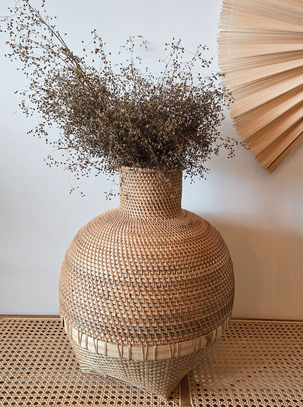 Tina X Large rattan and bamboo vase