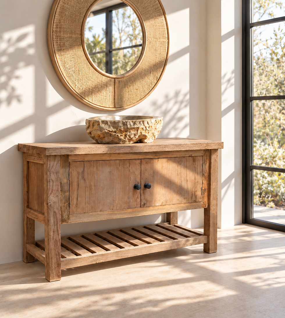 reclaimed solid teak bathroom vanity unit recycled solid teak wood console tble with 2 doors in Ireland by 7th element