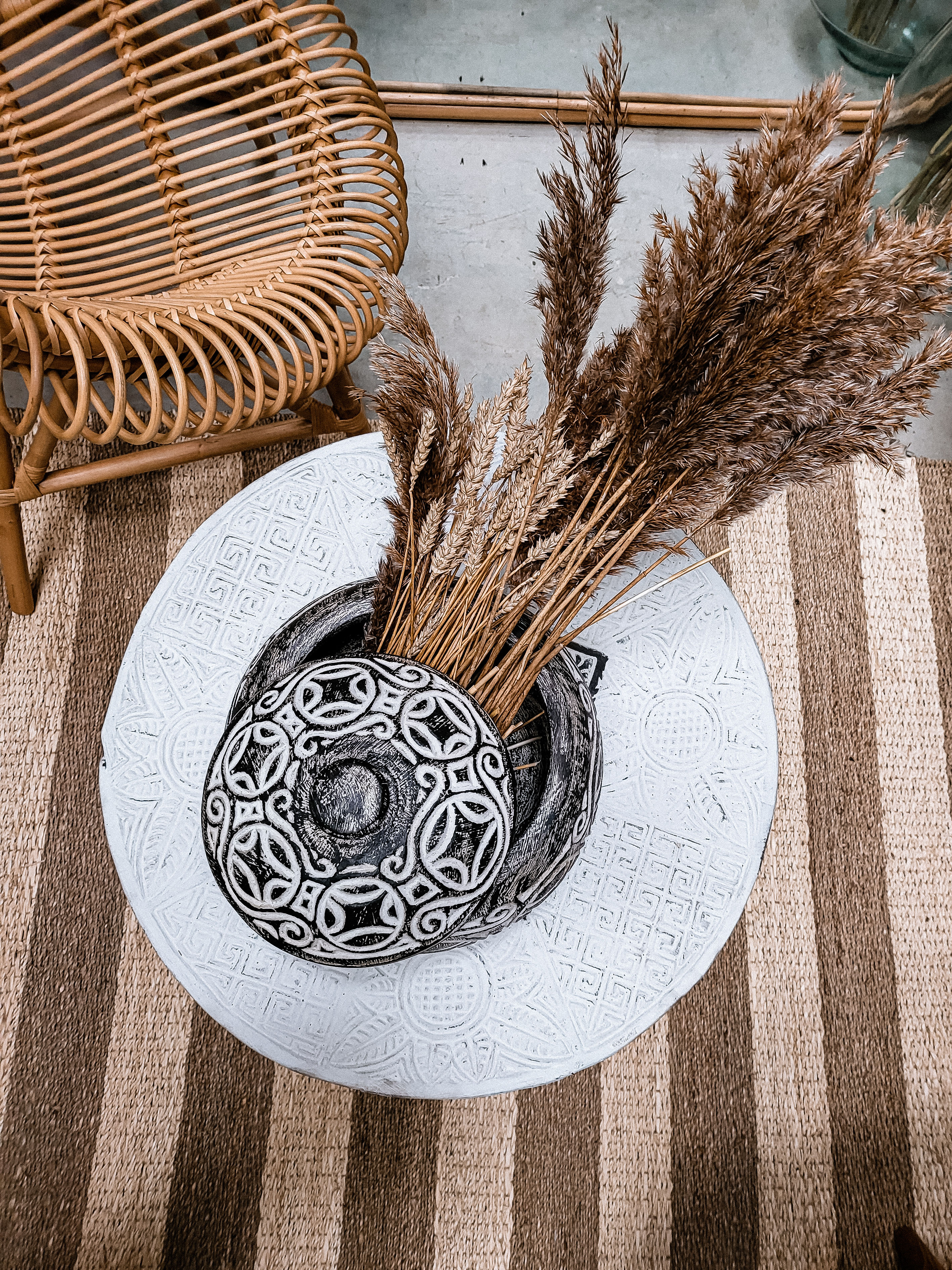 Large carved Tribal wooden bowl with lid