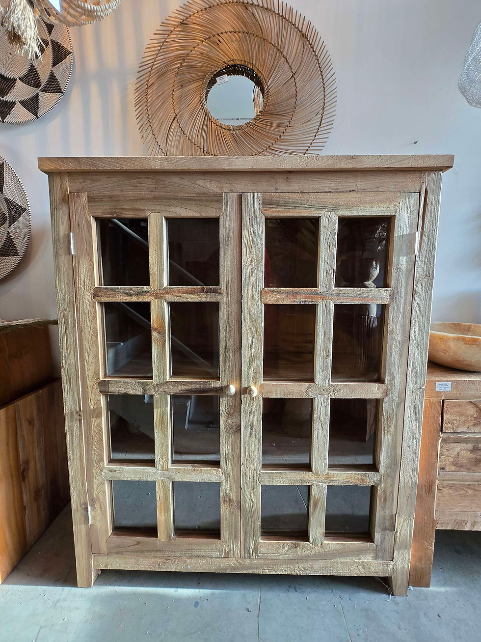 Indi Rustic Reclaimed Teak Glass Cabinet