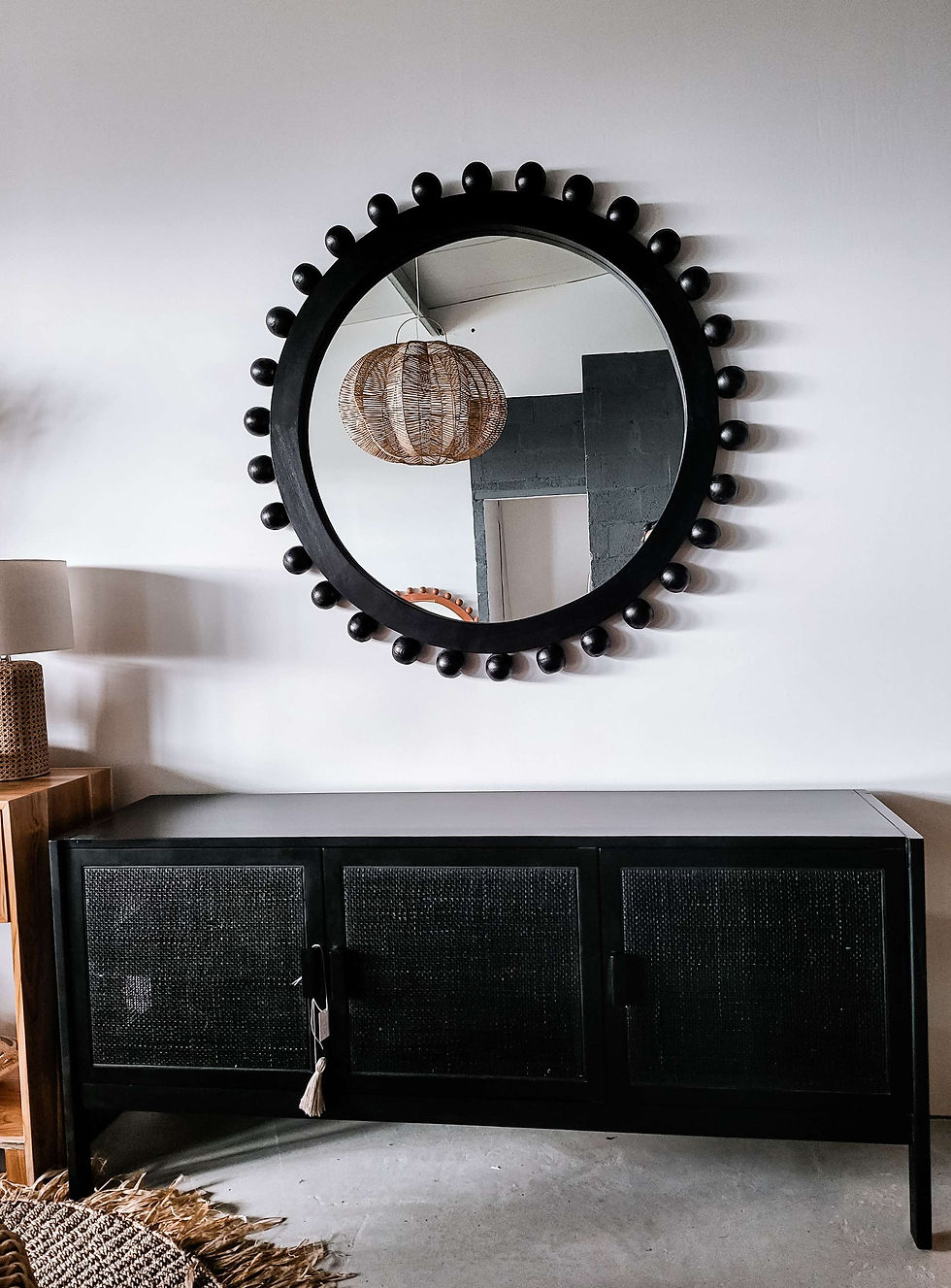 Thumbnail: Large round Black mirror with spheres designer piece Ireland by 7th Element Dublin Galway Cork Irish Interiors
